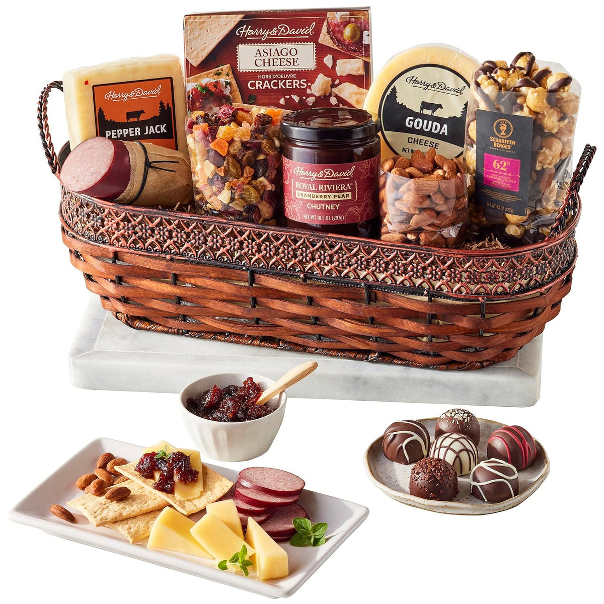 Harry & David Classic Gourmet Gift Basket – Includes Hickory-Smoked Summer Sausage, Three Cheeses, Asiago Crackers, Chutney, Almonds, Dried Fruit, Truffles, & Moose Munch®, All Occasions, Gatherings