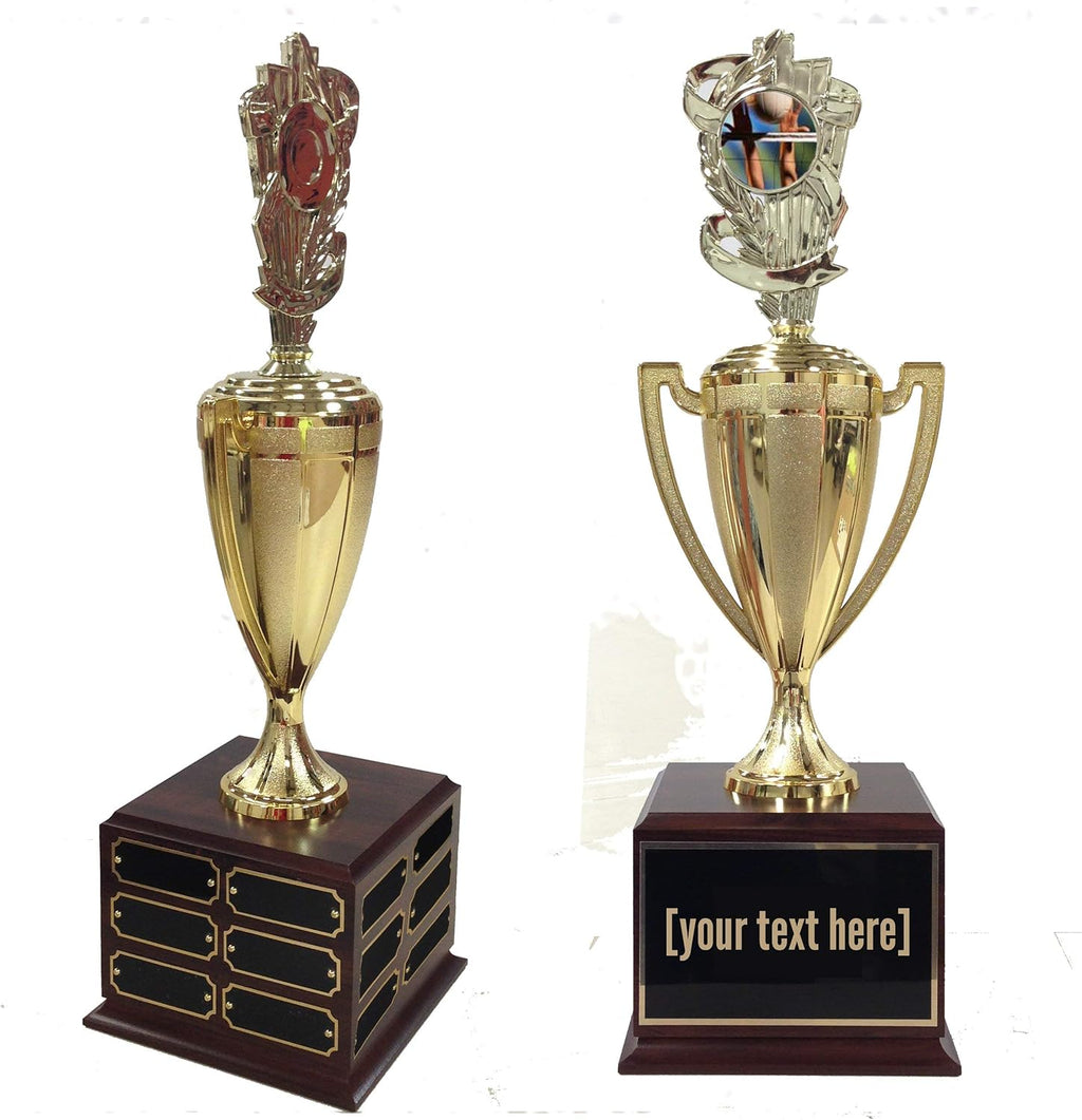 Volleyball Traveling Trophy with Logo - Plastic Trophy with Base, Awards and Trophies for Sports Competition, Prizes for Adults and Kids Gold, 18'