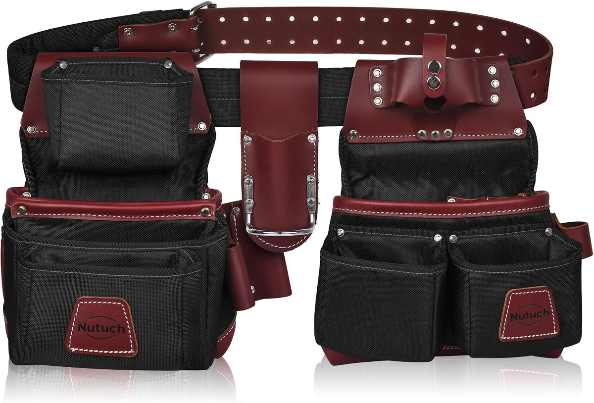 Nylon and Leather Tool Belt | Nylon Tool Pouch | Carpenter Tool Belt | Construction | Framers | Electrician Tool Belts | Drywall Tool Bags | Handyman | Electric (BLACK)