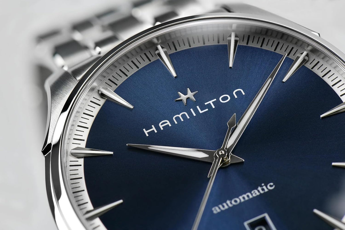 Hamilton Jazzmaster Automatic Men's Watch, 40mm Stainless Steel Case, Swiss Made, Blue Dial Analog Wrist Watch for Men, 50m Waterproof, Sapphire Crystal, 3-Hand Movement, Stainless Steel Strap