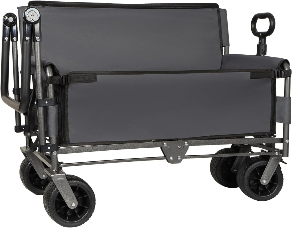 3-in-1 Heavy-Duty Folding Wagon Cart with Adjustable Canopy & Bench Seat – 500lbs Capacity, All-Terrain Utility Cart for Camping, Beach, Sports, Garden Storage (Gray)