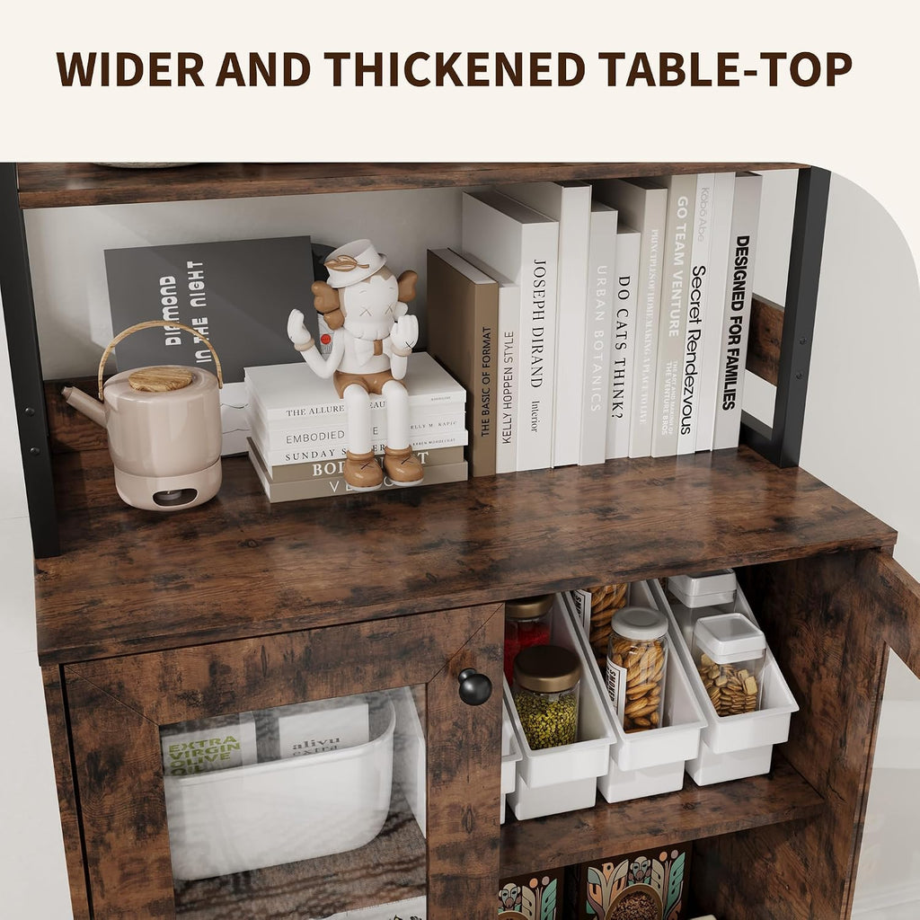 IDEALHOUSE 67' Tall Wine Bar Cabinet for Liquor and Glasses,Farmhosue Coffee Bar Cabinet,Pantry Storage with RGB LED Lights,Power Outlet,Adjustable Shelves,for Home,Dining Room,Kitchen(Brown)