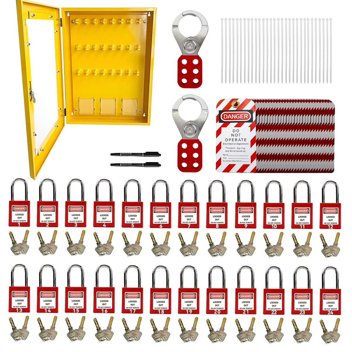 BULANGD Lockout Tagout Station Loto Kit 138 Pieces Steel Lockout Hasp Safety Padlocks Nylon Cable Tie Safety Tags Tools for Industrial