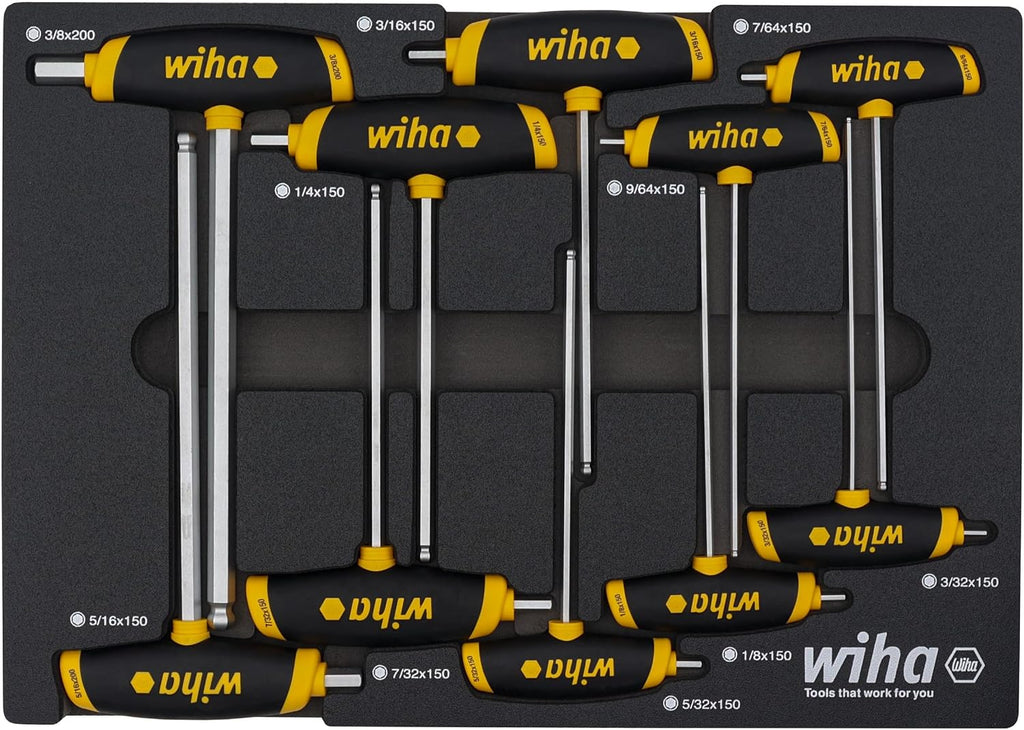 Wiha 54081 10 Piece SoftGrip Dual Drive Hex SAE T-Handle Tray Set