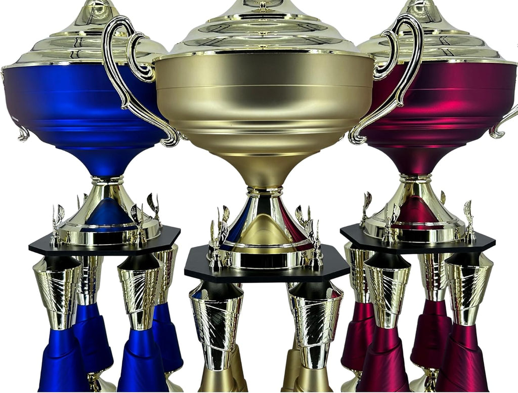 Express Medals Various Sport Giant 54 Inch Tall 19 Inch Wide 4 Post Column Gold Red or Blue Trophy Cup Award Includes Attached Plate with up to 5 Lines of Your Custom Engraved Text. Weighs 11 lbs.