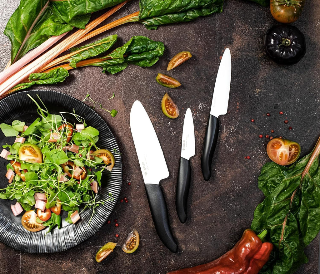 Kyocera FK-3PC BK 3Piece Advanced ceramic Revolution Series Knife Set, Blade Sizes: 5.5', 4.5', 3', Black