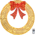 VINGLI 60 Inch Large Christmas Wreath, Outdoor Christmas Wreath for Garage, Windows, Christmas Door Wreath Decorations with Red Bow, Timer Remote Control, Plug-in, Gold