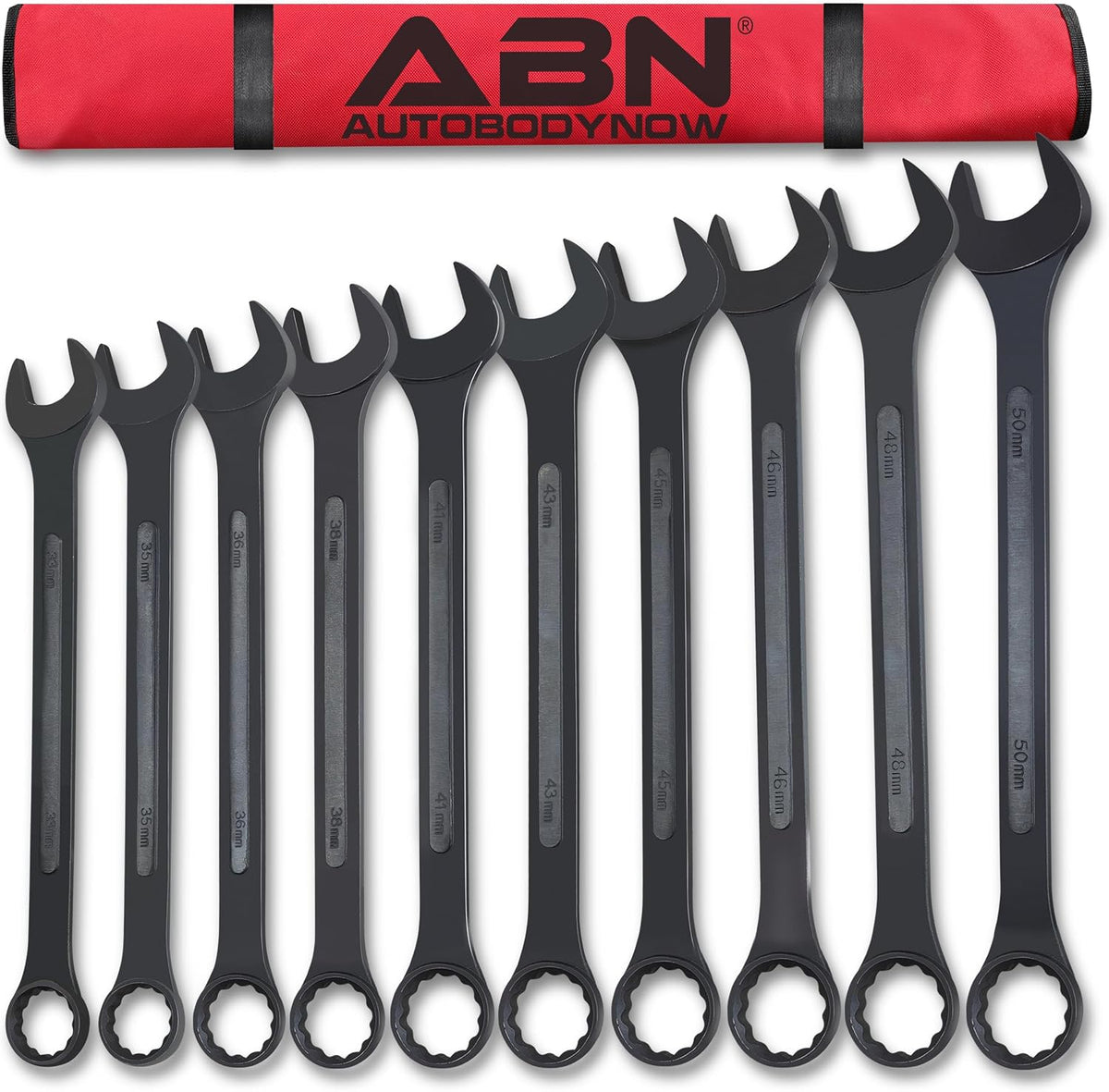 ABN Large Combination Wrench Set 33 to 50mm - Metric 10 Piece Jumbo Open End Wrench Set