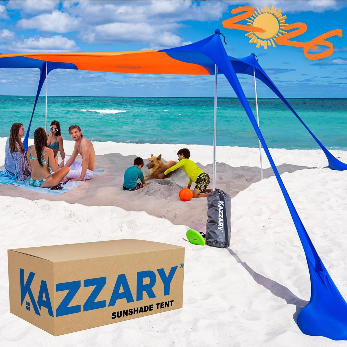 Beach Tent UPF50+ Sun Shade Canopy with Sandbags, 4 Stability Poles, Ground Pegs, Flying Disc Sand Shovel, Lightweight Sunshade Shelter, 7ft Tall for Outdoor Trips, Camping and Sports