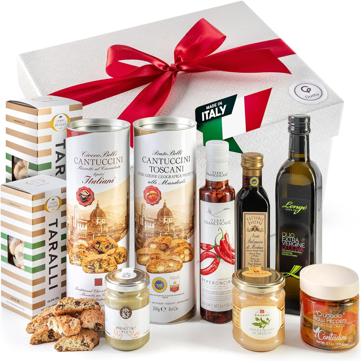 Gusta Italian Gift Basket in Deluxe Packaging - Made in Italy - Holiday Gift for Birthdays, Families, Clients, Parties, Housewarming, Client Thank You & Sympathy Gift Baskets