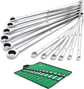 SK Extra Long Ratcheting Wrench Set, Double Box End Wrench Set, 12-Piece, Metric, 8 mm to 19 mm, 72-Tooth, Premium CR-V Construction, with Rolling Pouch
