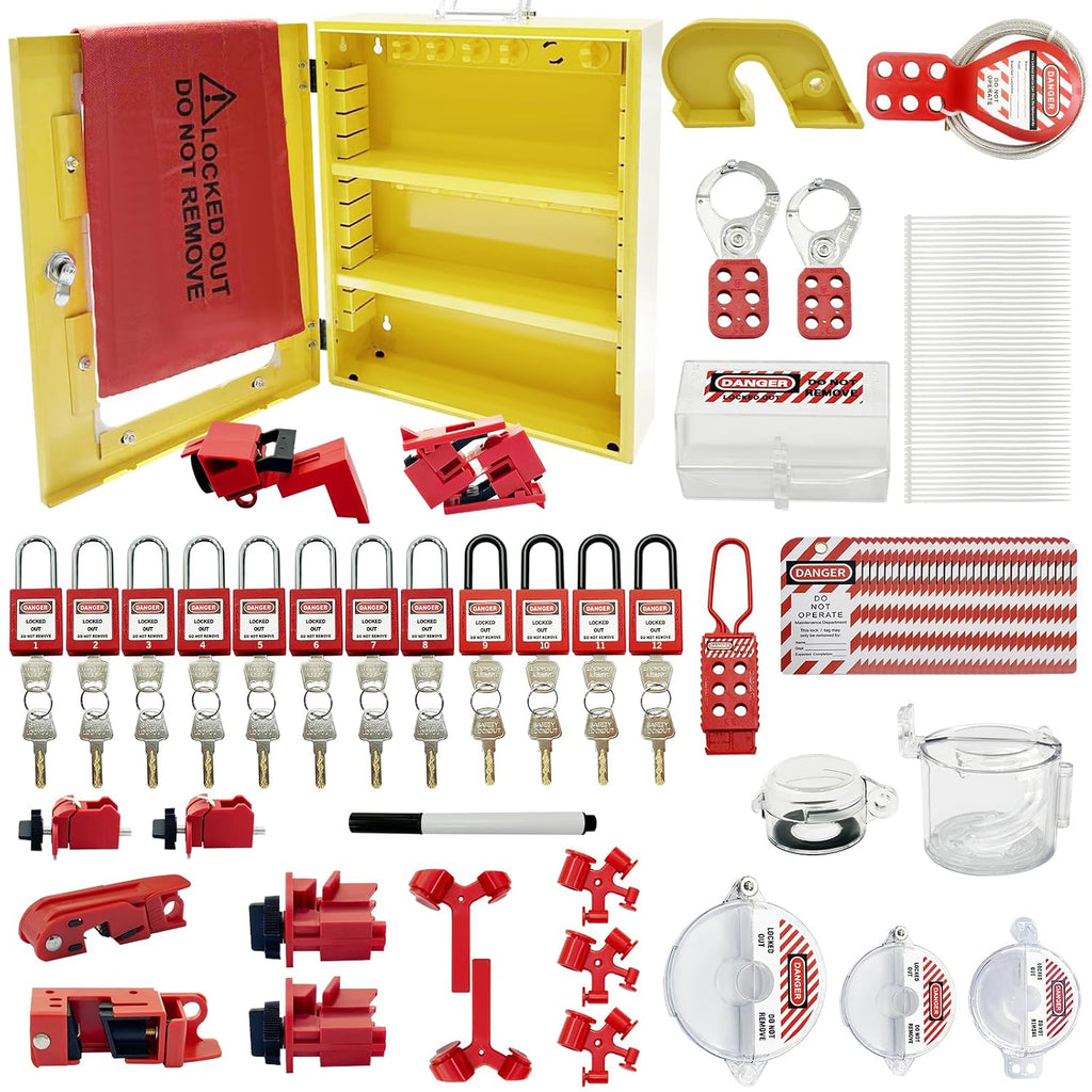 BULANGD 120 Pieces Lockout Tagout Station Loto Kit, Safety Padlocks, Lockout Hasp, Lock Out Tags, Circuit Breaker Lock, Cable Lock, Plug Lock Lockout Tagout Cabinet