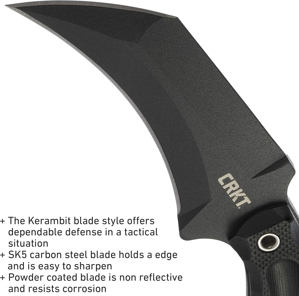 CRKT Du Hoc Fixed Blade Knife with Sheath: SK-5 Plain Edge Blade, G10 Handle, 2630