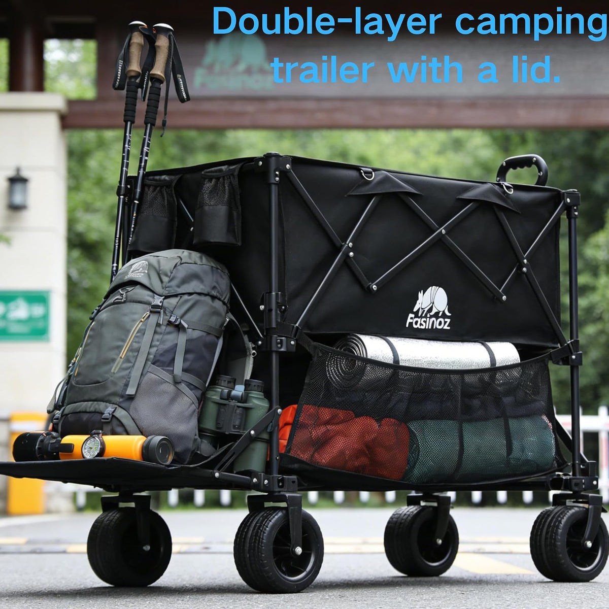 700lb Double Decker Wagon Collapsible Cart Foldable Heavy Duty Wagon Collapsible，400L,54' Extended Foldable Cart with Wheels for Camping Fishing & Outdoor Use, Beach cart，