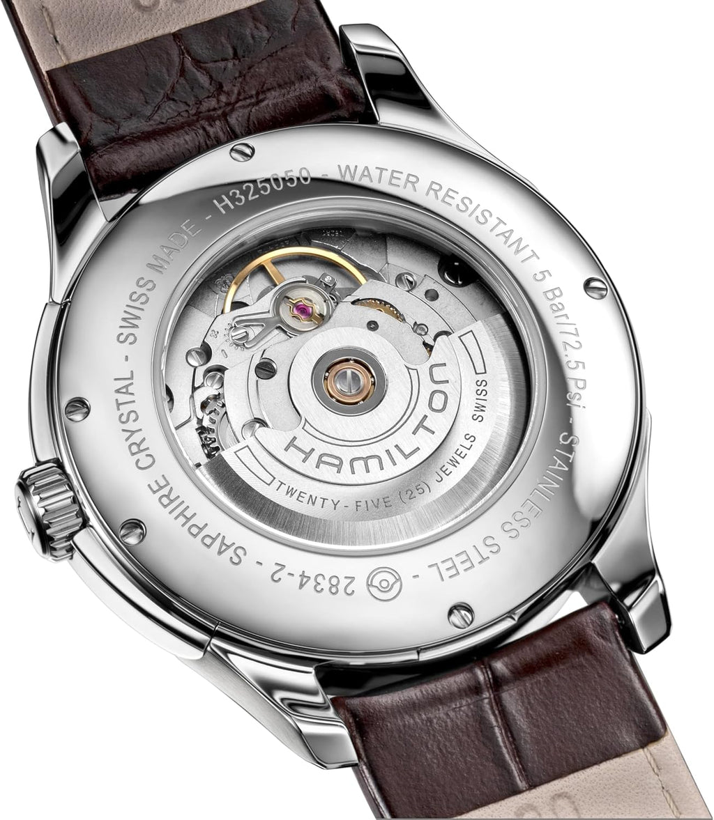 Hamilton Jazzmaster Automatic Men's Watch, 40mm Stainless Steel Case, Swiss Made, White Dial Analog Wrist Watch for Men, 50m Waterproof, Sapphire Crystal, Calf Leather Strap