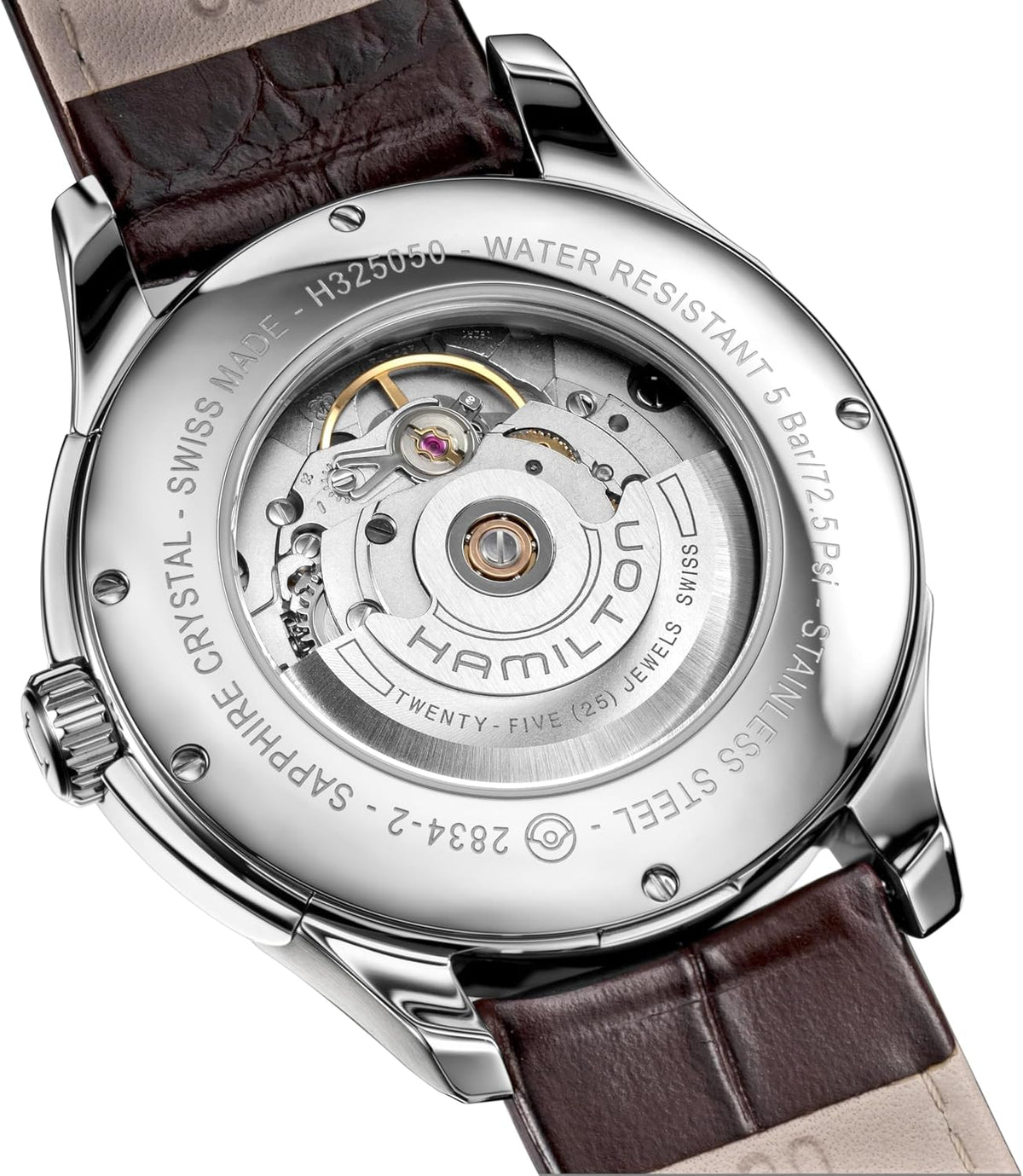 Hamilton Jazzmaster Automatic Men's Watch, 40mm Stainless Steel Case, Swiss Made, White Dial Analog Wrist Watch for Men, 50m Waterproof, Sapphire Crystal, Calf Leather Strap