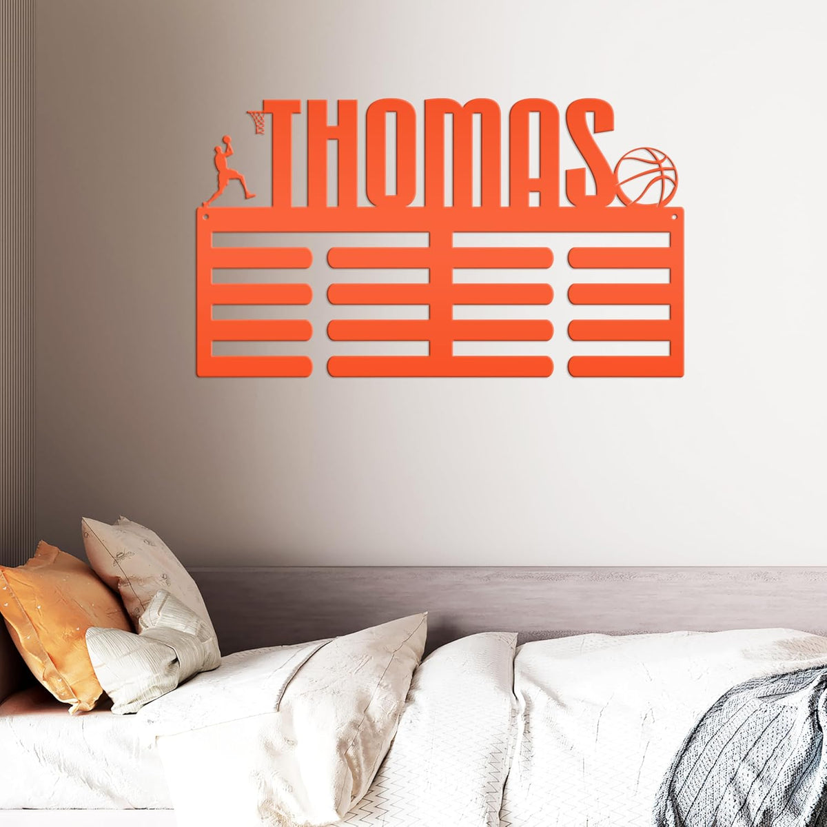 Medal Holder Custom Awards Display Sign, Personalized Metal Award Wall Rack for the Basketball Player, Sports Collectibles and Memorabilia (30 x 17 inches)