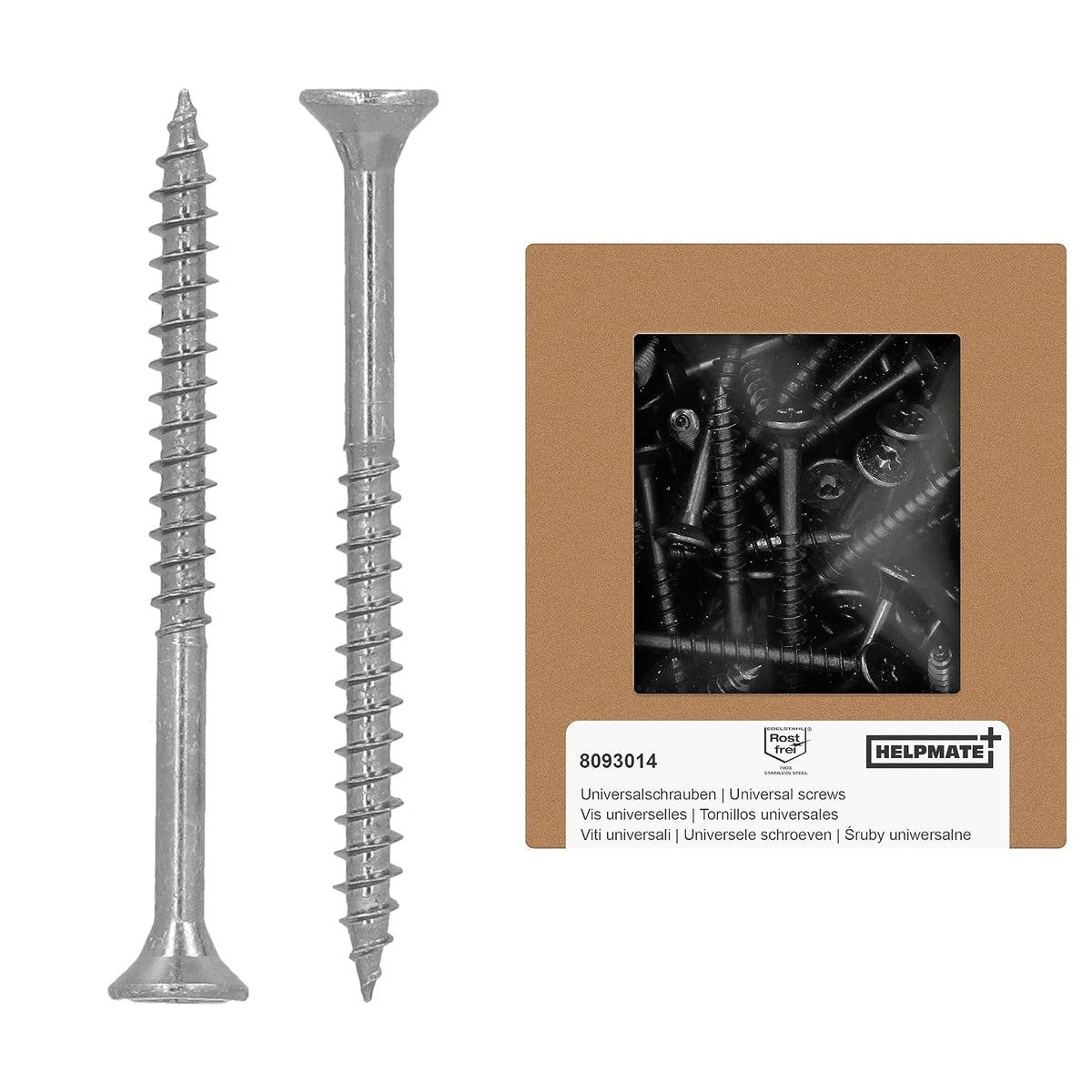 HELPMATE - Universal screws, countersunk head, 4.0x50, stainless steel A2, rustproof - 200 pieces Wood screws with T-drive and partial thread - Chipboard screws for indoor and outdoor use