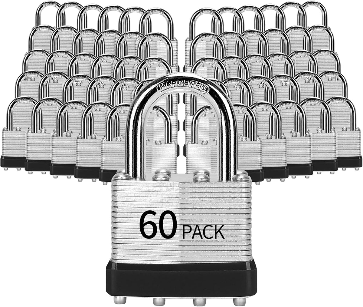 Padlocks Keyed Alike, Pack of 60, Laminated Steel Keyed Lock (1-9/16', 40mm), Padlocks with Same Key, Normal Shackle, for Toolbox, Locker & StorageUnit or More