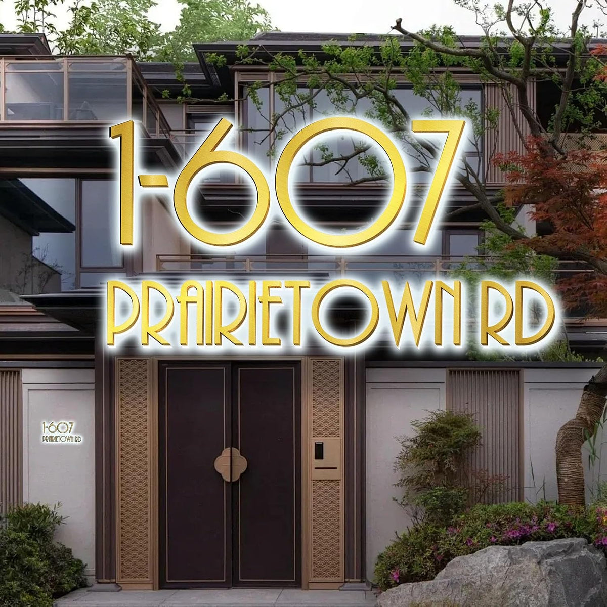 Stylish Brushed Gold Lighted Address Signs, Backlit LED Illuminated Home Address Number, Lighted House Number For Outside Garden, Modern Metal Lighted Address Numbers