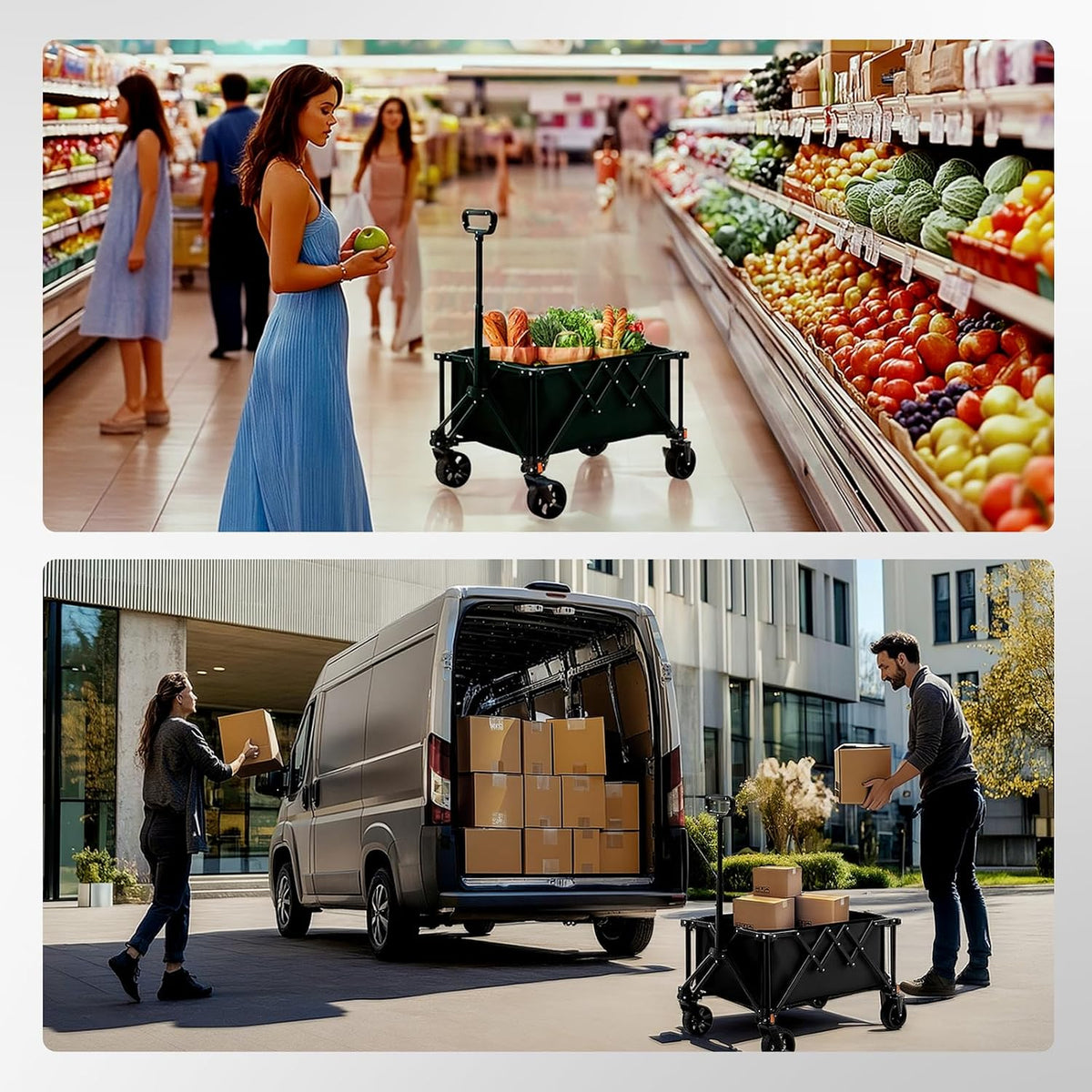 Collapsible Foldable Wagon Cart, Utility Garden Wagon with 220lbs Weight Capacity, Heavy Duty Lightweight Portable Grocery Wagon for Outdoor,Sports,Camping and Shopping, Black