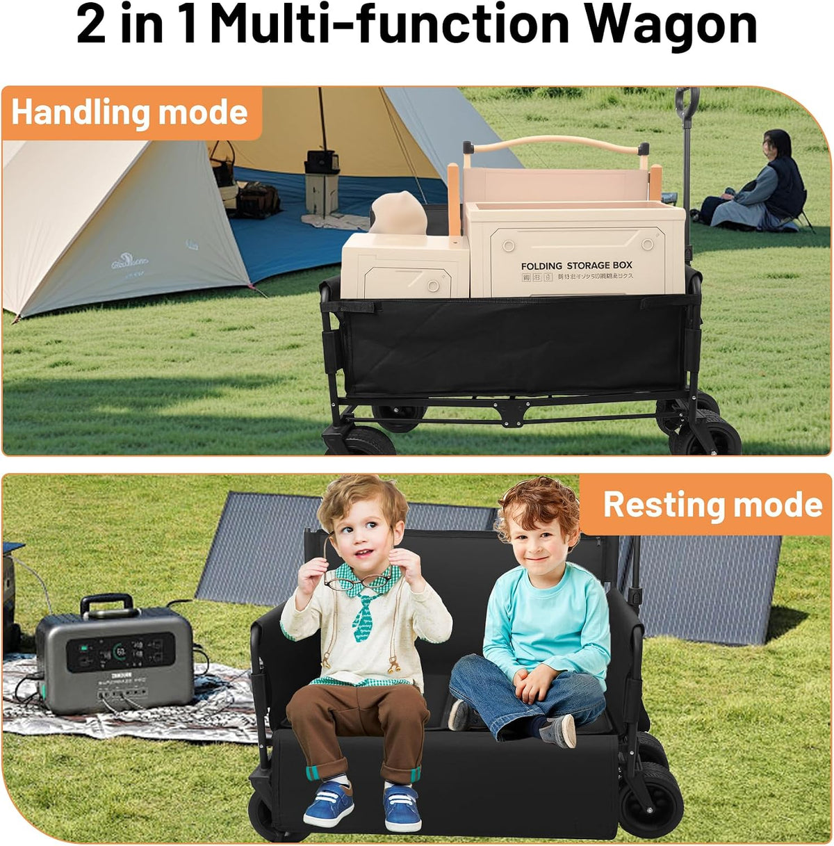 Wagon Bench Love Seat: Collapsible Heavy Duty Wagon - 500 LBS Beach Cart with Big Wheels for Sand Camping Shopping Sports