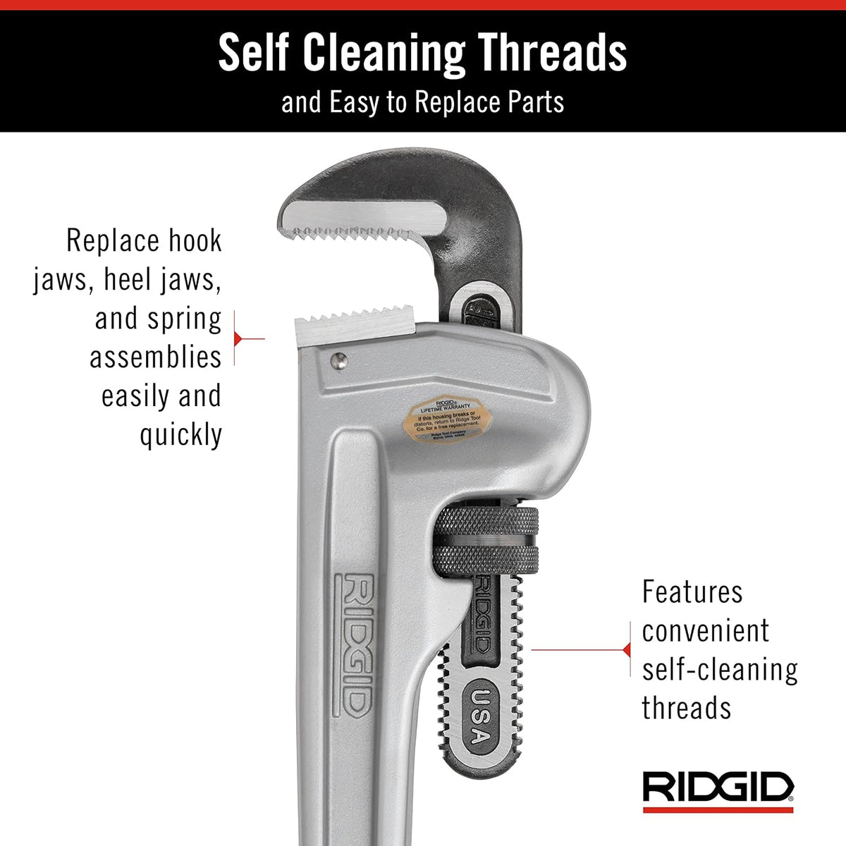 RIDGID 31105 Model 824 Aluminum Straight Pipe Wrench, 24-inch Plumbing Wrench, grey
