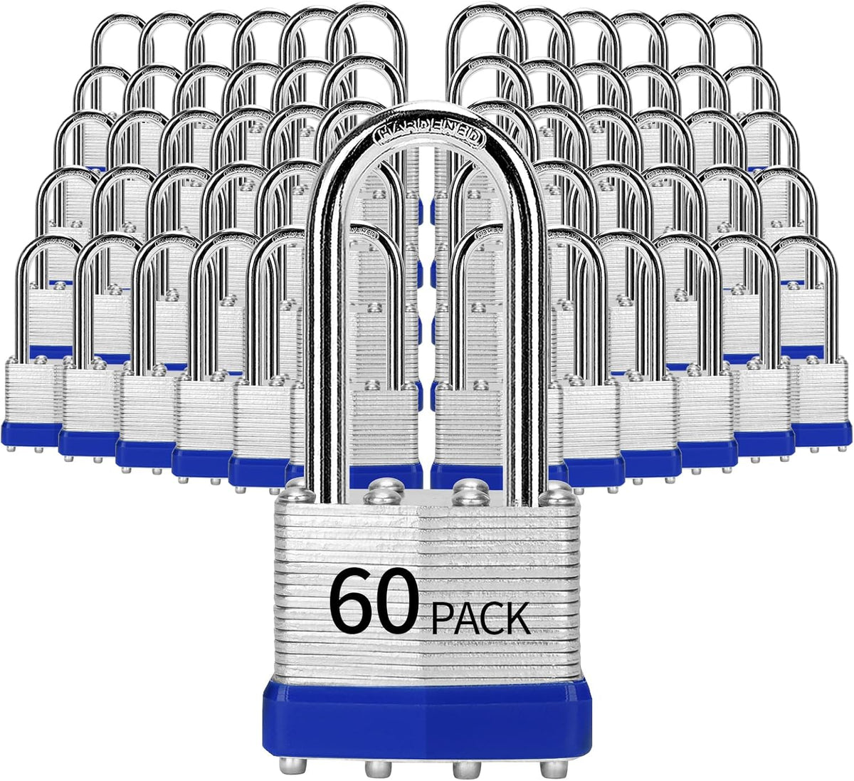 Padlocks Keyed Alike, Pack of 60, Laminated Steel Keyed Lock (1-9/16', 40mm), Padlocks with Same Key, Long Shackle, for Toolbox, Locker & StorageUnit or More