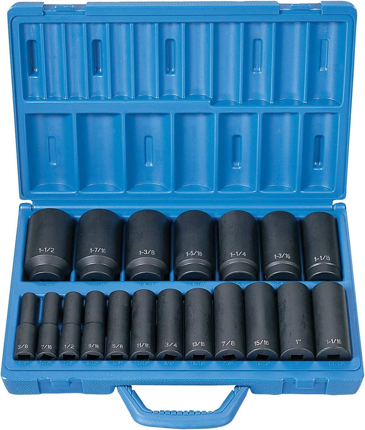 Grey Pneumatic Corp 1319D 1/2'' Drive Deep Length Fractional Master Set - 19 Piece