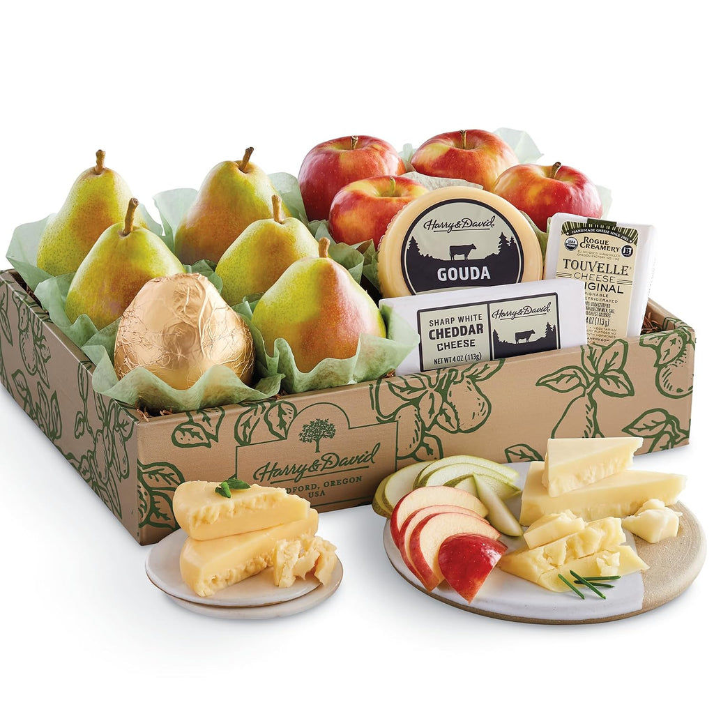 Harry & David Deluxe Pears, Apples, And Cheese Gift, Royal Riviera Pears, Apples, Gourmet Cheese, Cheese Board And Appetizer Platter, Fruit And Cheese Gift Basket For All Occasions