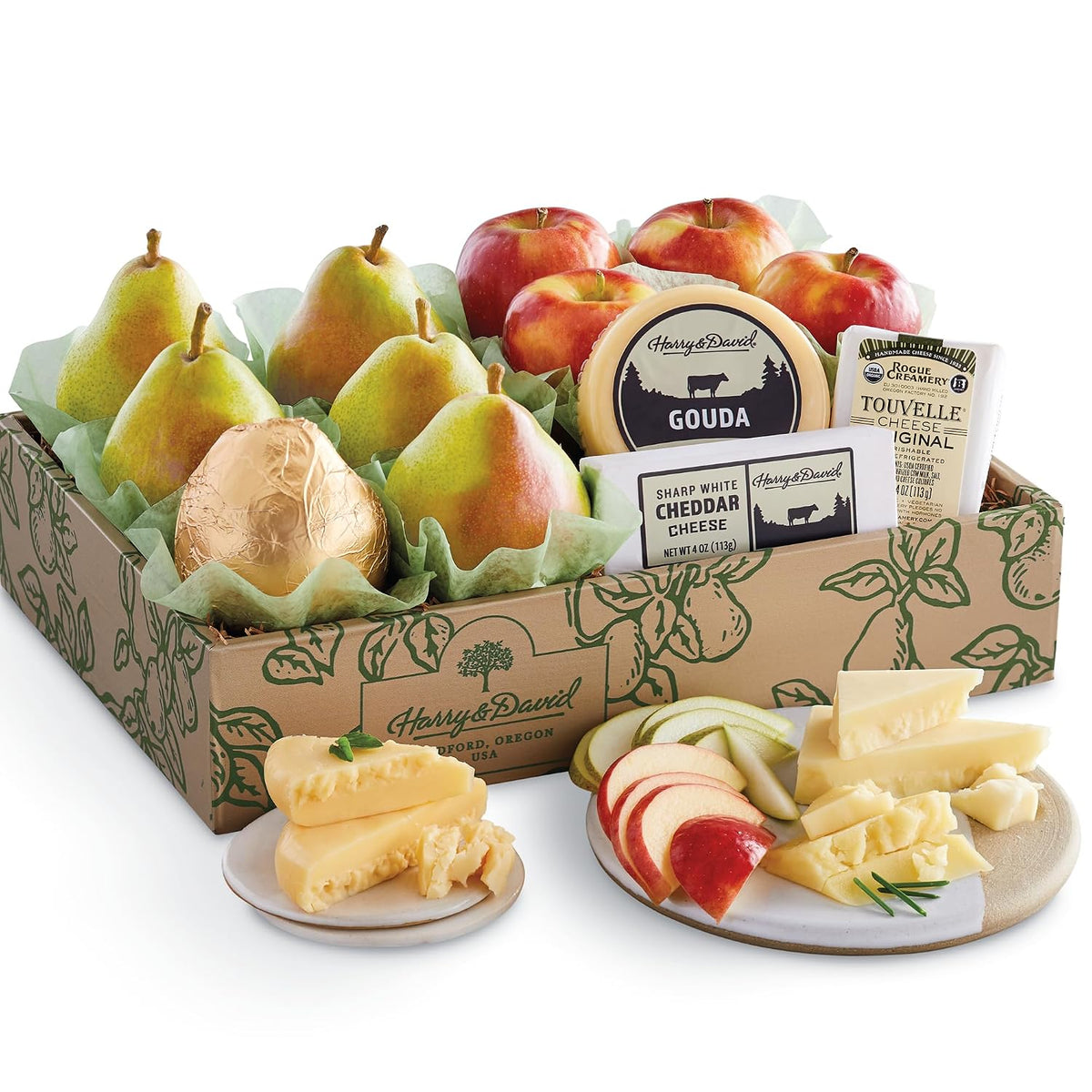 Harry & David Deluxe Pears, Apples, And Cheese Gift, Royal Riviera Pears, Apples, Gourmet Cheese, Cheese Board And Appetizer Platter, Fruit And Cheese Gift Basket For All Occasions