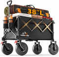 Big Rubber Wheels Beach Wagon Cart Foldable, 9x3 All-Terrain Wheels, Heavy Duty Collapsible Utility Wagon with 330lbs Capacity, Compact Storage, Easy Transport for Sand Camping Sports, Black