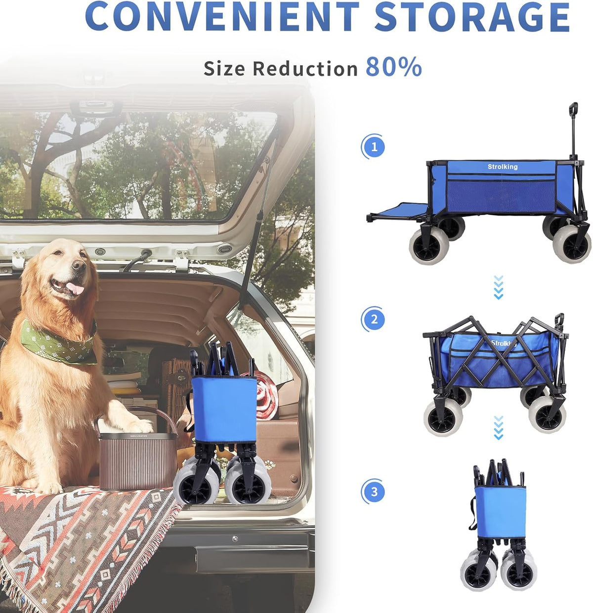 51' L Beach Wagon with 9' Sand Wheels,260L Collapsible Beach Cart with Rear Tailgate,Heavy Duty Wagon for Sand, Camping, Fishing and Sport,Blue