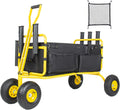 Fishing Cart Beach Cart Collapsible Wagon with 9.85' All-Terrain Wheels for Sand, Heavy Duty Foldable Utility Cart 550LBS Capacity with Rod Holders for Camping, Garden, Grocery, Outdoor Sports(Yellow)