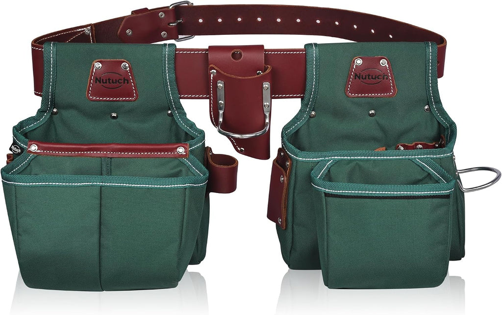 Nylon and Leather Tool Belt | Nylon Tool Pouch | Carpenter | Construction | Framers | Electrician Tool Belts | Drywall Tool Bags (GREEN)