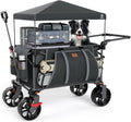 EVER ADVANCED Folding Push Wagon with Canopy, Portable Shopping Cart with Brakes, Collapsible Wagon Cart with All-Terrain Big Wheels for Camping, Beach, Sports