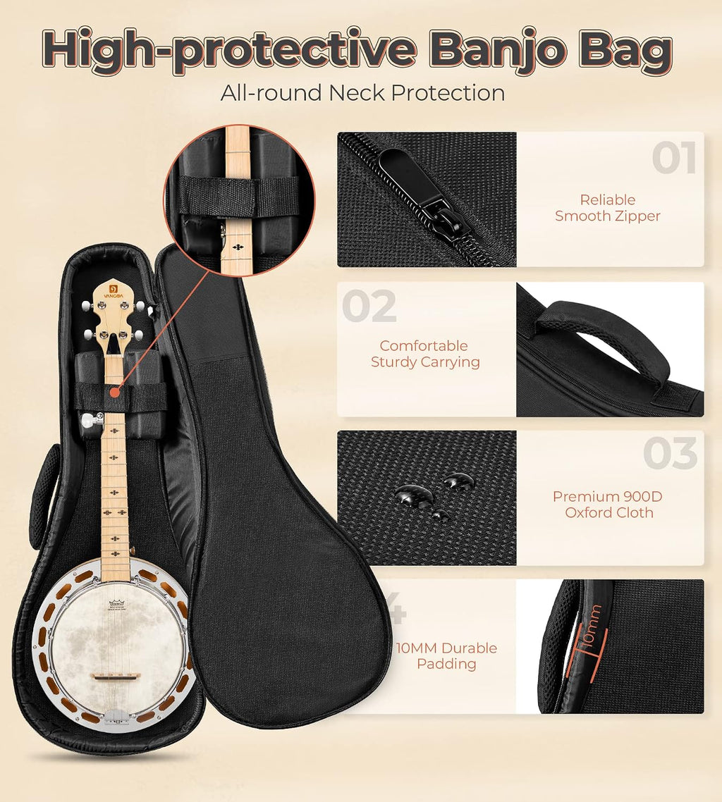 Vangoa Mini 5 String Banjo 28 Inch - Travel Maple Small Beginner Kit With Tone Ring, Fiberskyn Remo Head for Kids Teens Adults
