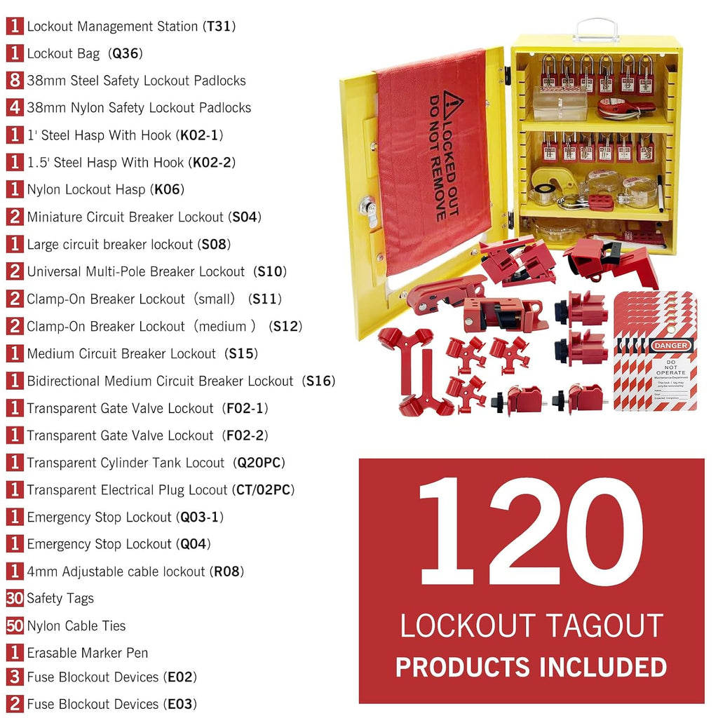 BULANGD 120 Pieces Lockout Tagout Station Loto Kit, Safety Padlocks, Lockout Hasp, Lock Out Tags, Circuit Breaker Lock, Cable Lock, Plug Lock Lockout Tagout Cabinet