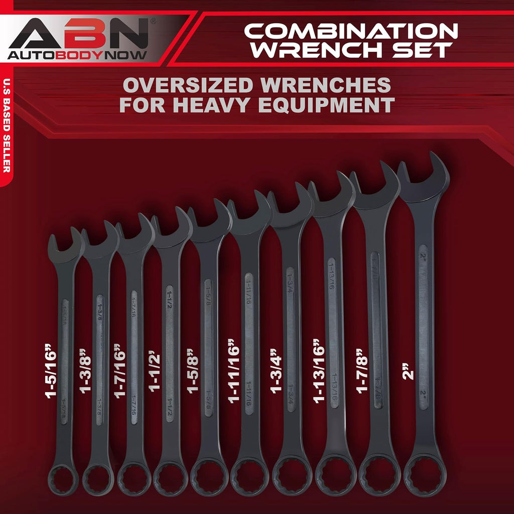 ABN Large Combination Wrench Set SAE 1-5/16 to 2in - Standard 10 Piece Jumbo Open End Wrench Set