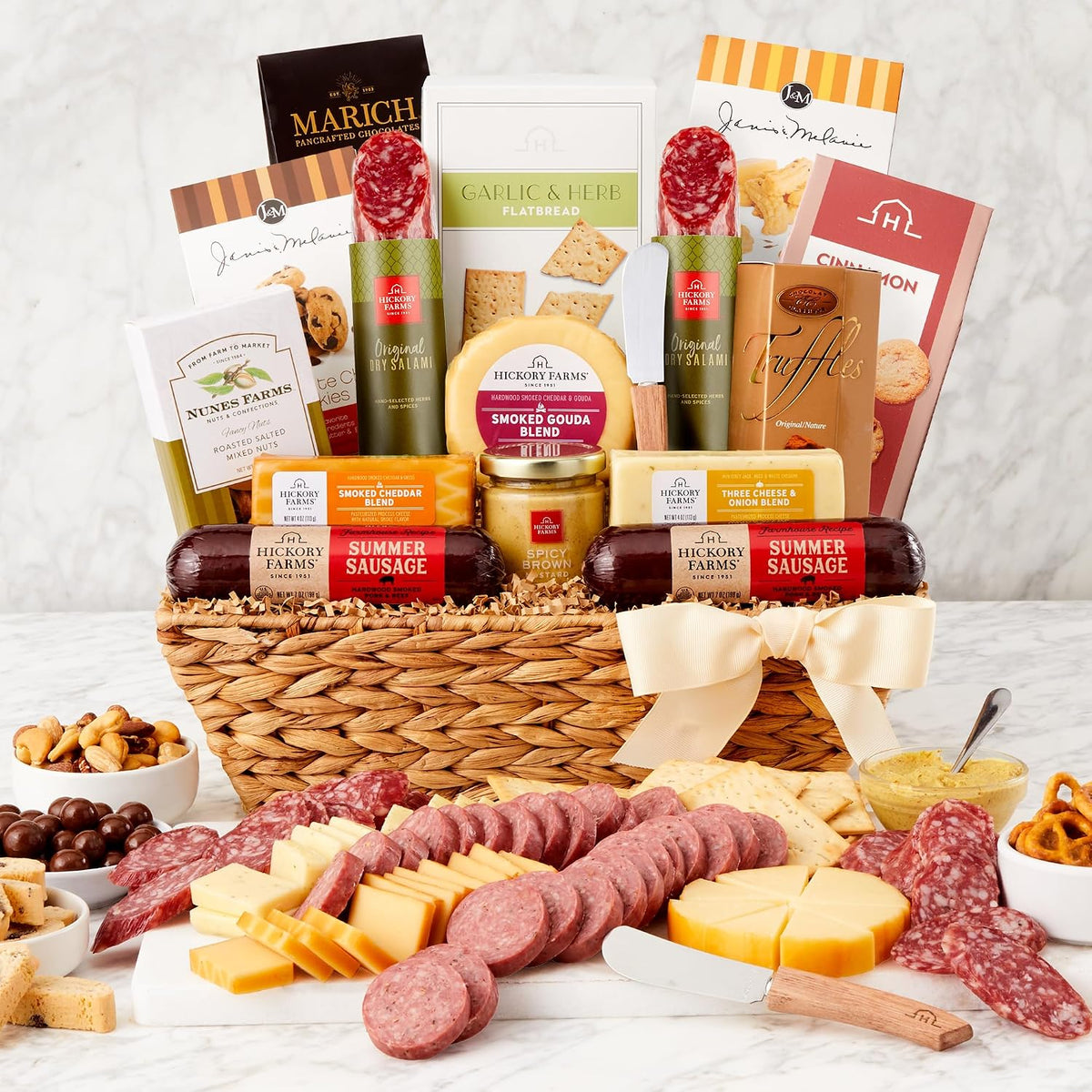 Hickory Farms Deluxe Meat and Cheese Gift Basket | Charcuterie Board Food | Summer Sausage | Salami | Father's Day | Mother's Day | Easter | Christmas | Holiday | Housewarming |Care Package