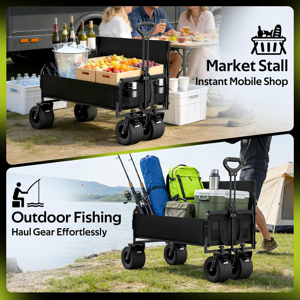 2 in 1 Wagon Bench Seat Combo - Wagon with Bench that Can Carry 500 Lbs, with Big Wheels, Wagons Carts Foldable for Camping, Outdoor Fishing, Market Stalls