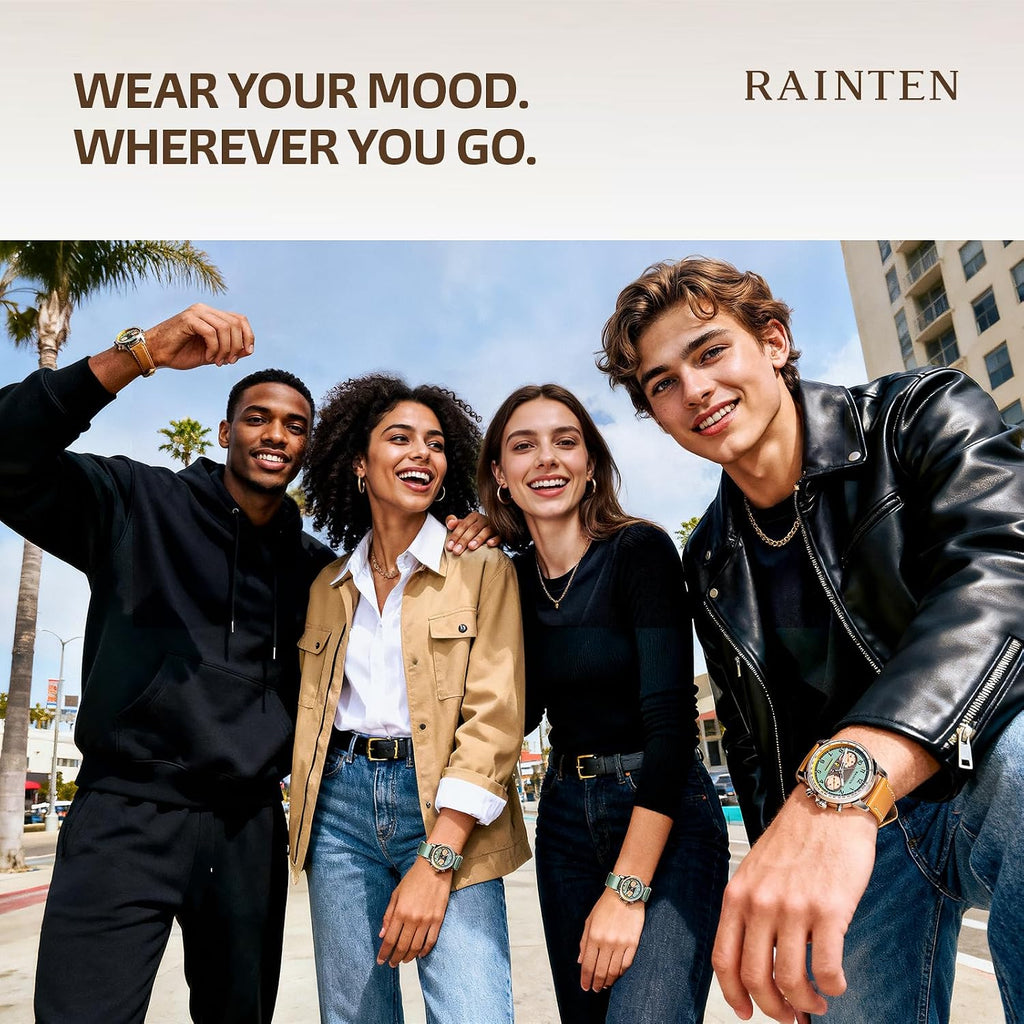 RAINTEN Chronograph Watch, Mechanical Watch for Men, Case 40mm, Seagull St19 | Stainless Steel with Genuine Leather Strap and Sapphire Crystal, Nylon Strap, Gifts- R9032, R9031B, R9031, R9031A