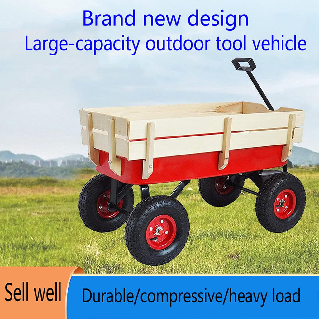 Outdoor Sport Wagon All Terrain Pulling with Removable Wooden Side Panels Air Tires Big Foot Panel Wagon - Red
