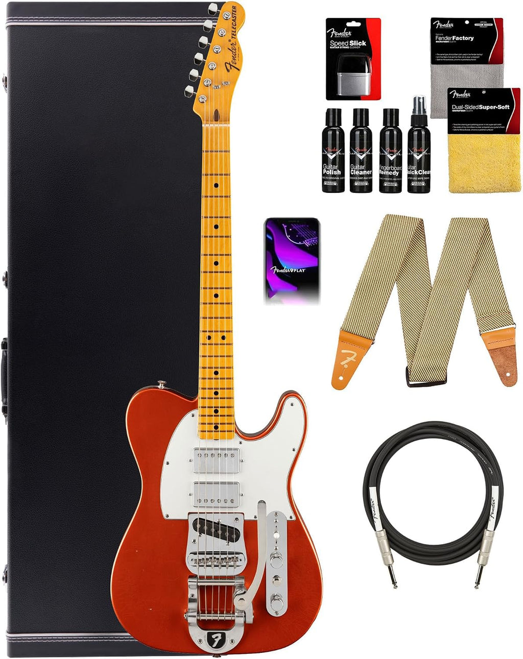 Fender Stories Collection Mike Campbell Red Dog Telecaster - Red Dog Red Bundle with Case, Strap, Instrument Cable, and Guitar Cleaning Kit