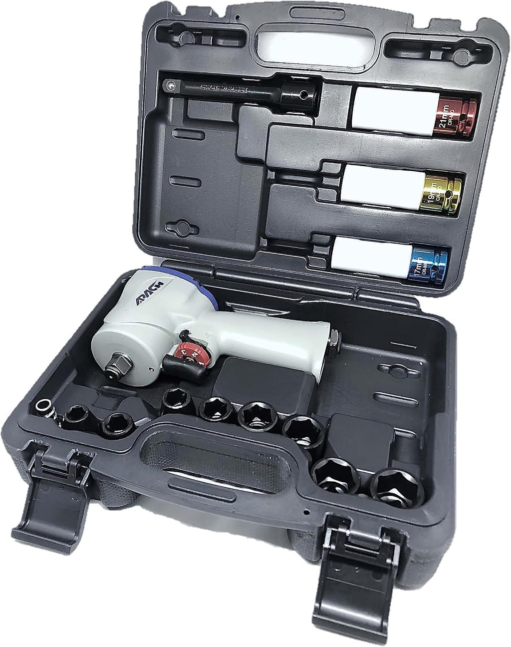 Apach Stubby Air Impact Wrench Set, Jumbo Hammer, High Torque, 1/2-Inch,1/2' Impact Sockets, Wheel Sockets, 5' Extension Bar (AW050G-SET)