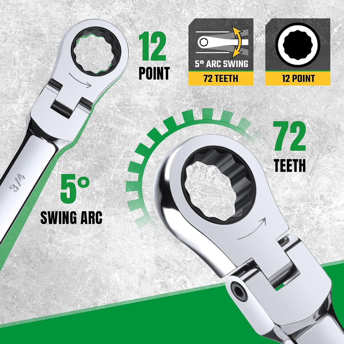 SK Flex-Head Ratcheting Wrench Set, Combination Wrench Set, 13-Piece, SAE 1/4' to 1', 72-Tooth, Premium CR-V Construction, with Rack Organizer