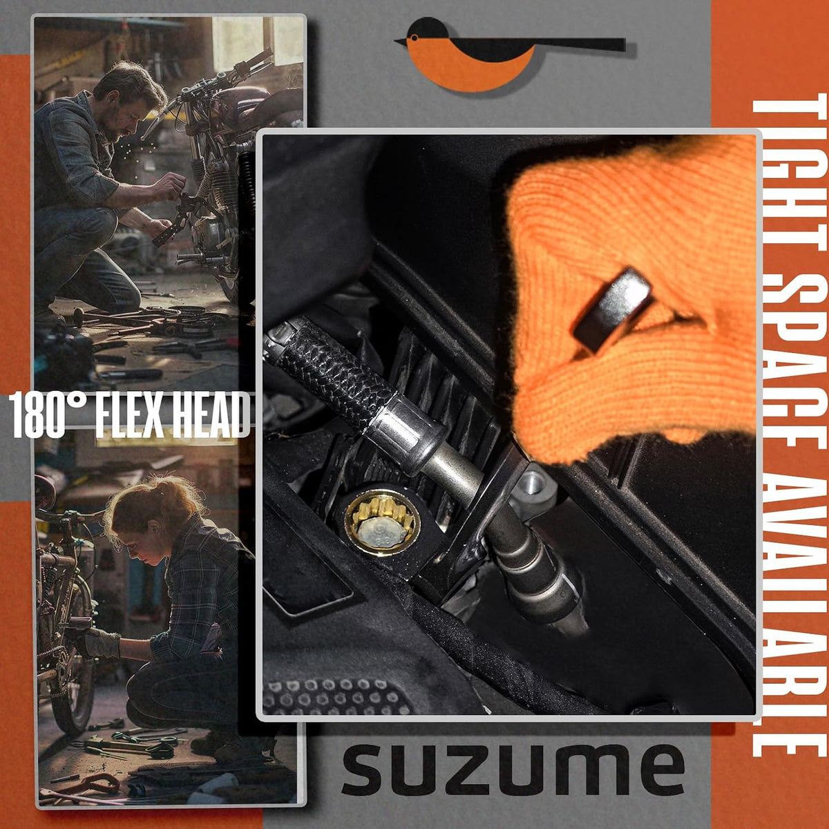 SUZUME 8PCS SAE Stubby Wrenches Set & 24PCS Metric and SAE Flex Head Ratcheting Wrench set 6PCS (8-19mm)