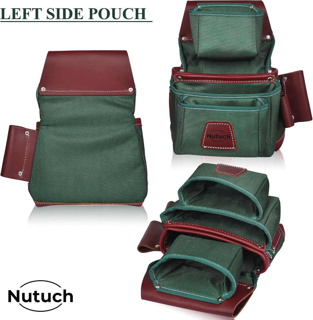Nylon and Leather Tool Belt | Nylon Tool Pouch | Carpenter Tool Belt | Construction | Framers | Electrician Tool Belts | Drywall Tool Bags | Handyman | Electric (GREEN)
