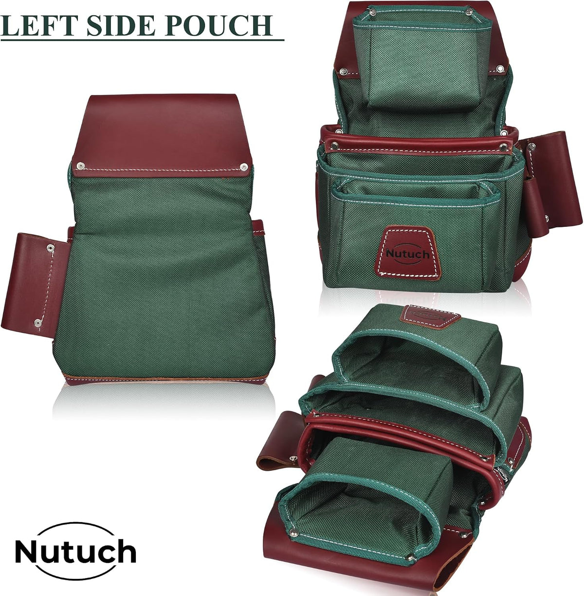Nylon and Leather Tool Belt | Nylon Tool Pouch | Carpenter Tool Belt | Construction | Framers | Electrician Tool Belts | Drywall Tool Bags | Handyman | Electric (GREEN)