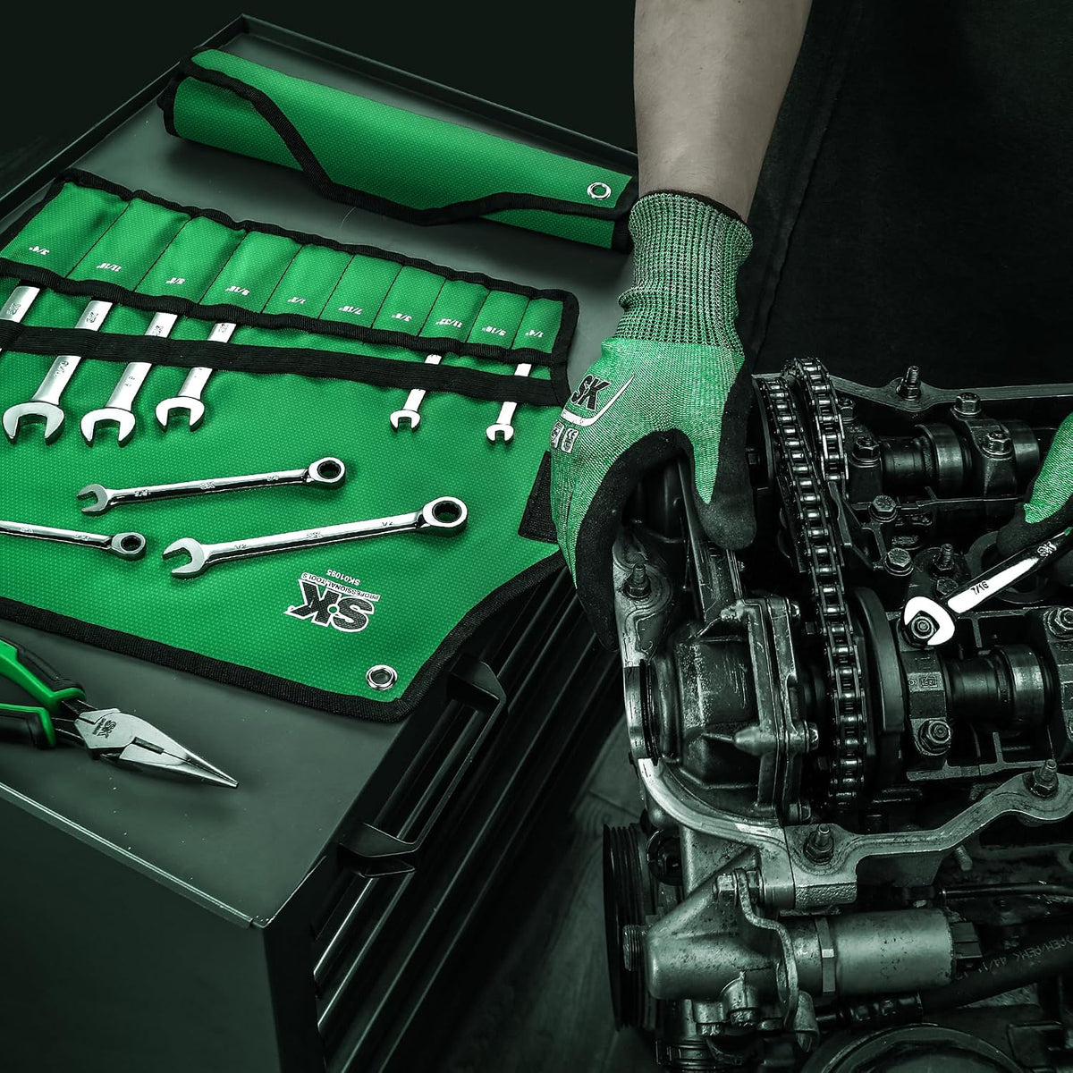 SK Ratcheting Wrench Set, Combination Wrench Set, 20-Piece, SAE 1/4' to 3/4', Metric 6 to 18mm, 72-Tooth, Premium CR-V Construction, with Rolling Pouch